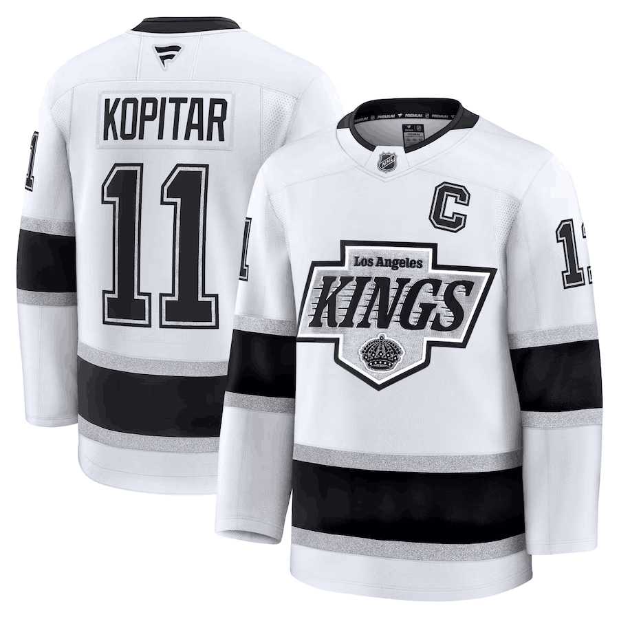 Mens Los Angeles Kings #11 Anze Kopitar White 2024-25 Away Stitched Hockey Jersey Dzhi